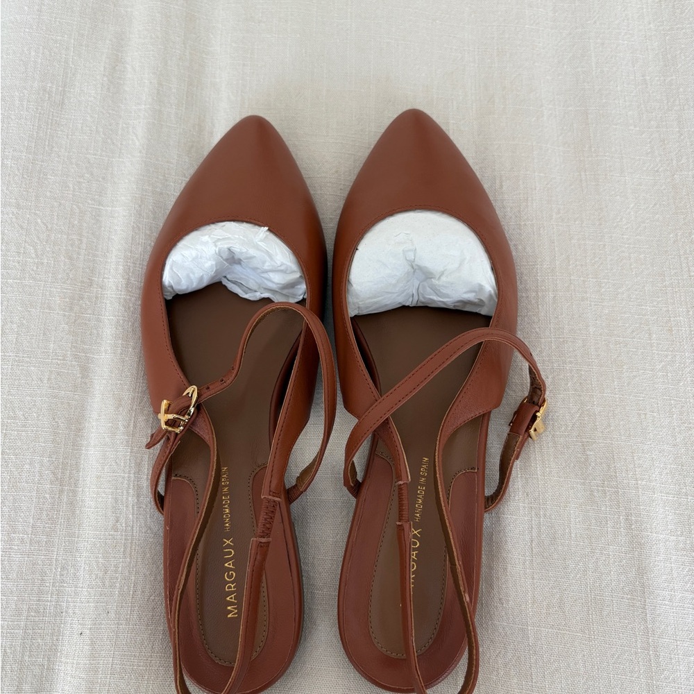 Margaux Cognac Brown Pointed Toe Slingback Flats